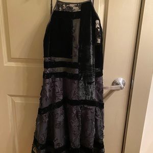 Black Backless Dress with Velvet and Mesh Detail